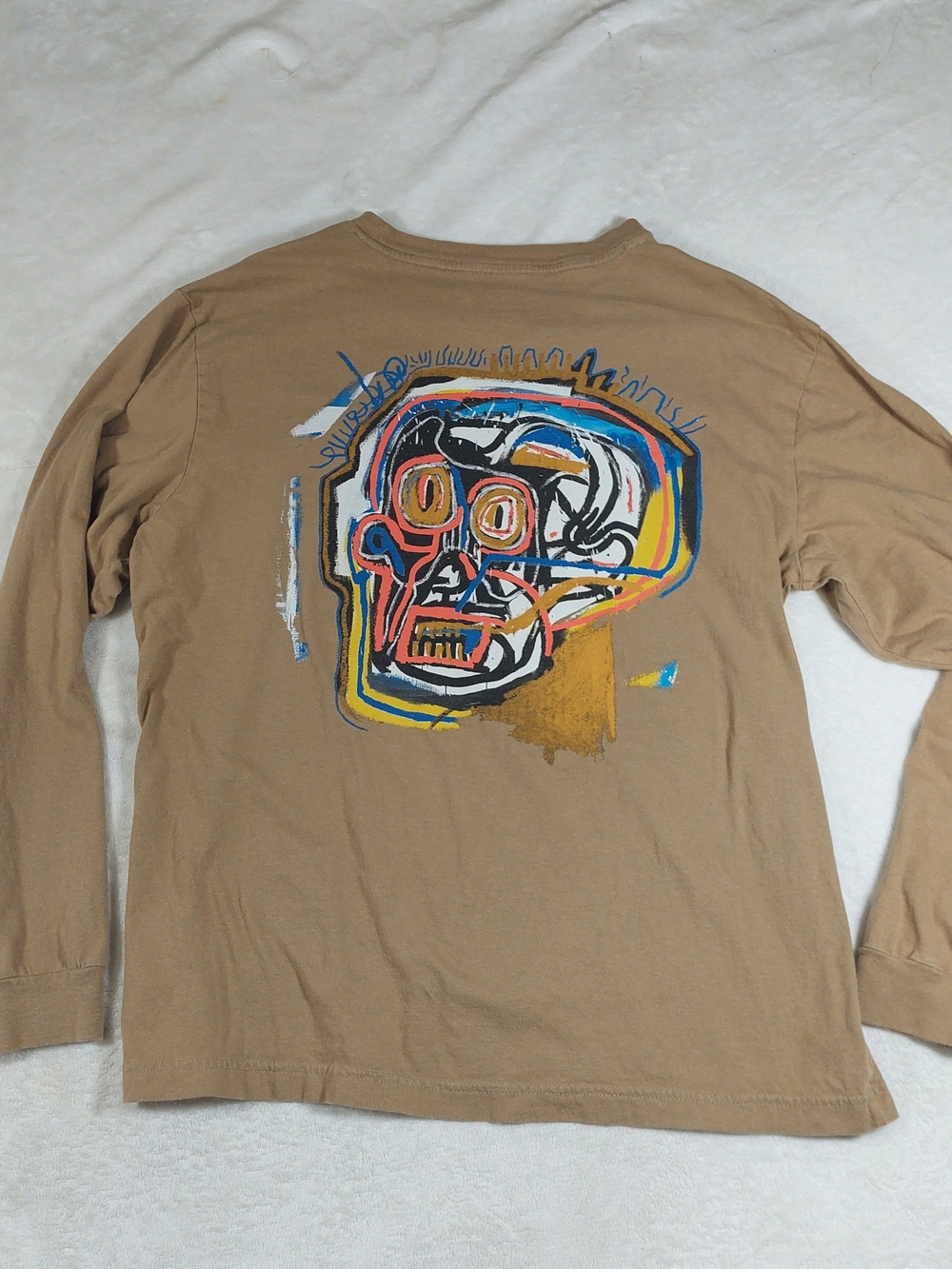 GAP Tan Long Sleeve Tee with Multicolor Abstract Skull Graphic